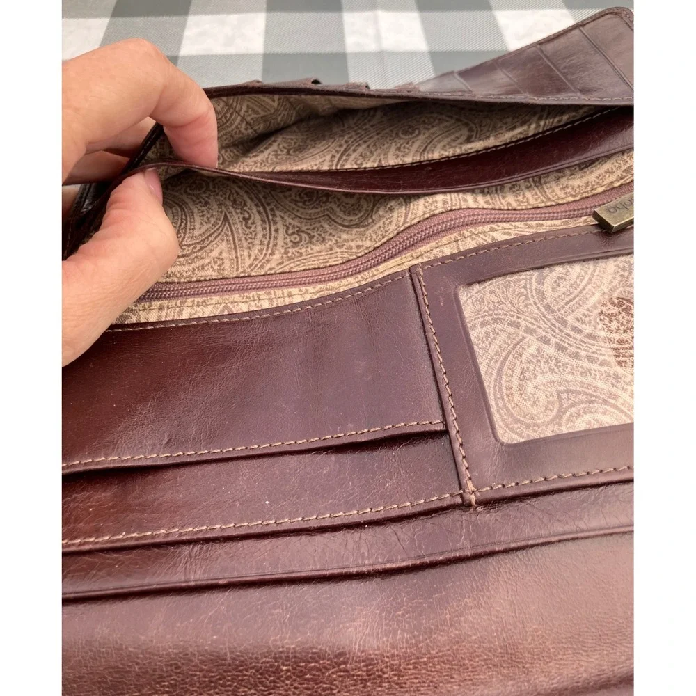 Hobo Lauren Clutch Wallet Womens Brown Leather Double Frame Kiss Lock Mirror